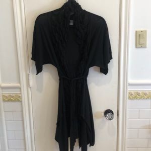 Black sweater coat with optional waist tie